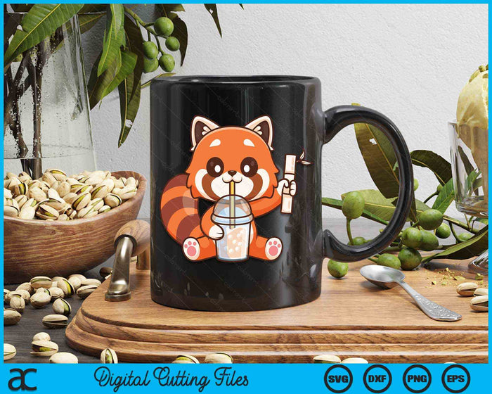 Kawaii Anime Red Panda Drinking Boba Bubble Tea SVG PNG Digital Cutting Files Kawaii Anime Red Panda Drinking Boba Bubble Tea SVG PNG Digital Cutting Files