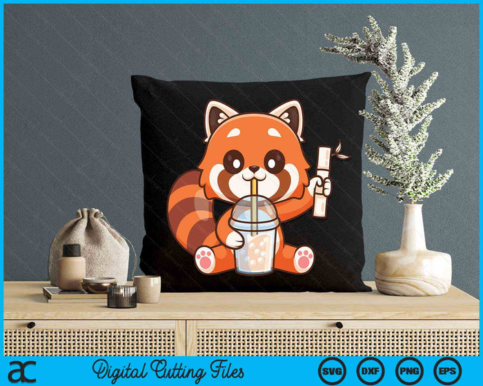 Kawaii Anime Red Panda Drinking Boba Bubble Tea SVG PNG Digital Cutting Files Kawaii Anime Red Panda Drinking Boba Bubble Tea SVG PNG Digital Cutting Files