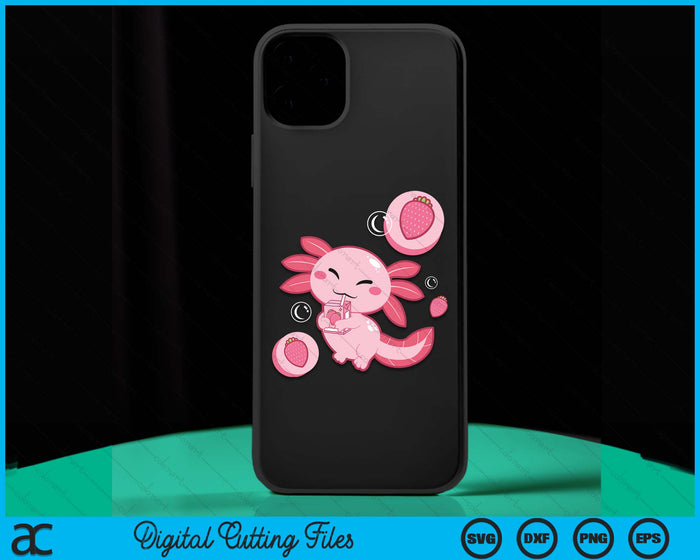 Kawaii Axolotl Strawberry Milk Shake Cartoon SVG PNG Digital Cutting Files Kawaii Axolotl Strawberry Milk Shake Cartoon SVG PNG Digital Cutting Files