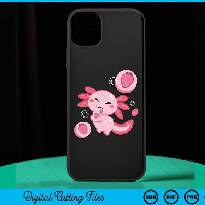 Kawaii Axolotl Strawberry Milk Shake Cartoon SVG PNG Digital Cutting Files Kawaii Axolotl Strawberry Milk Shake Cartoon SVG PNG Digital Cutting Files