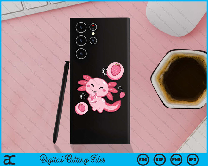 Kawaii Axolotl Strawberry Milk Shake Cartoon SVG PNG Digital Cutting Files Kawaii Axolotl Strawberry Milk Shake Cartoon SVG PNG Digital Cutting Files