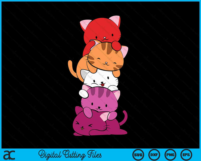 Kawaii Cat Pile Orange Pink Lesbian Pride SVG PNG Digital Cutting Files Kawaii Cat Pile Orange Pink Lesbian Pride SVG PNG Digital Cutting Files