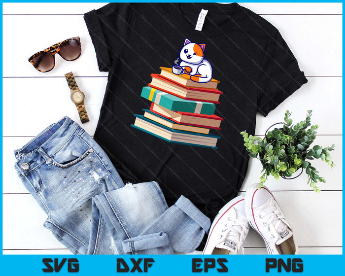 Kawaii Cat T Coffee Books Teacher Women's SVG PNG Digital Cutting File Kawaii Cat T Coffee Books Teacher Women's SVG PNG Digital Cutting File