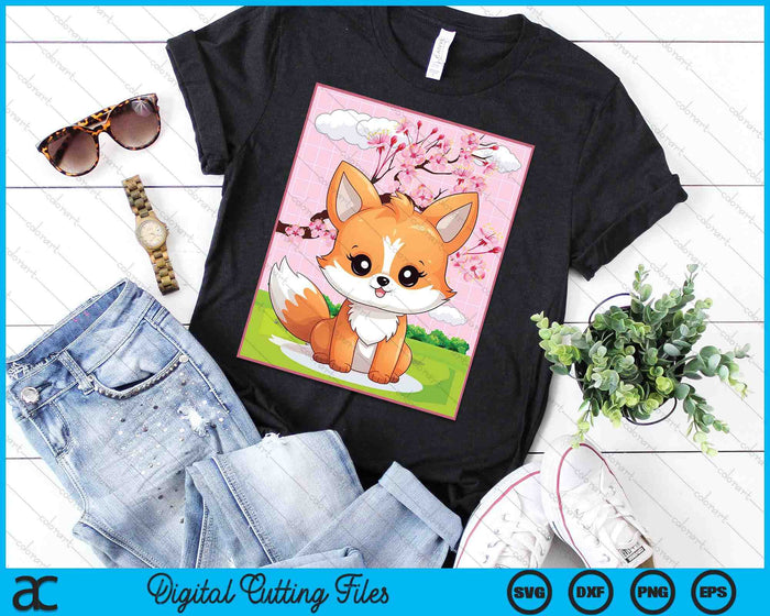 Kawaii Fox Japanese Kitsune Sakura Cherry Blossom SVG PNG Digital Printable Files Kawaii Fox Japanese Kitsune Sakura Cherry Blossom SVG PNG Digital Printable Files