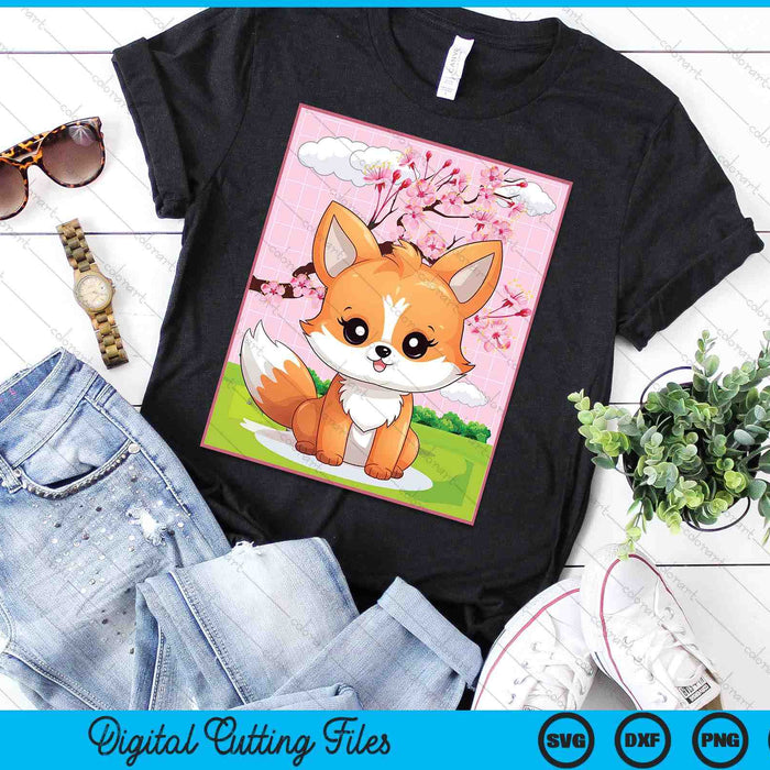 Kawaii Fox Japanese Kitsune Sakura Cherry Blossom SVG PNG Digital Printable Files Kawaii Fox Japanese Kitsune Sakura Cherry Blossom SVG PNG Digital Printable Files
