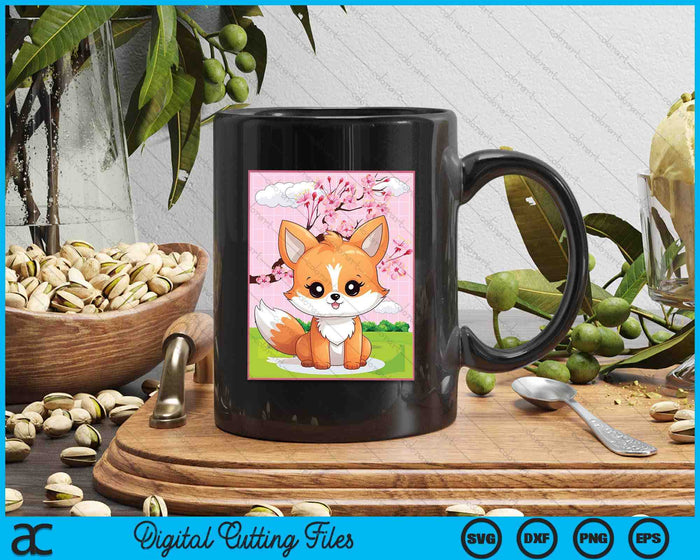 Kawaii Fox Japanese Kitsune Sakura Cherry Blossom SVG PNG Digital Printable Files Kawaii Fox Japanese Kitsune Sakura Cherry Blossom SVG PNG Digital Printable Files