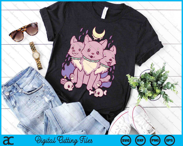Kawaii Pastel Goth Cute Creepy 3 Headed Dog SVG PNG Digital Cutting Files