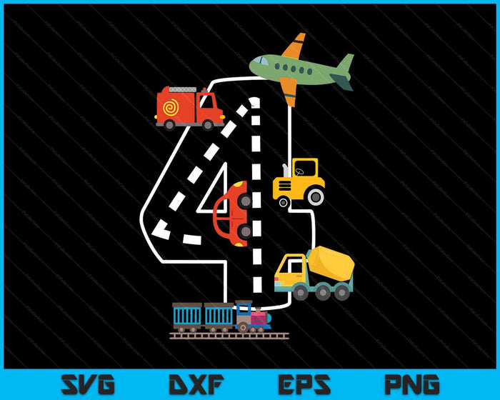 Kids 4 Year Old Transportation Birthday Car Train Plane 4th SVG PNG Digital Printable Files Kids 4 Year Old Transportation Birthday Car Train Plane 4th SVG PNG Digital Printable Files