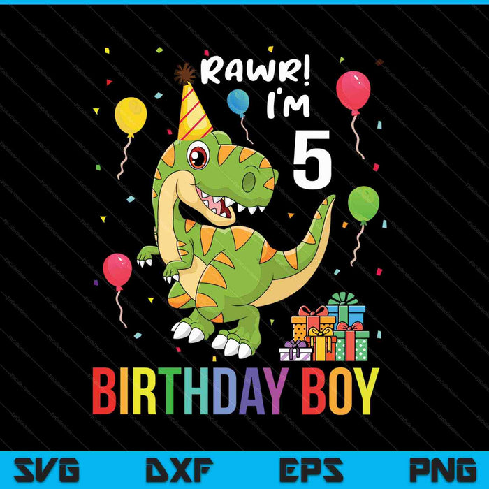 Kids 5 Year Old Shirt 5th Birthday Boy T Rex Dinosaur SVG PNG Cutting Printable Files Kids 5 Year Old Shirt 5th Birthday Boy T Rex Dinosaur SVG PNG Cutting Printable Files