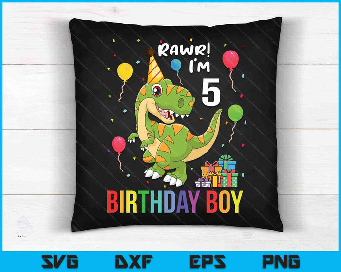 Kids 5 Year Old Shirt 5th Birthday Boy T Rex Dinosaur SVG PNG Cutting Printable Files Kids 5 Year Old Shirt 5th Birthday Boy T Rex Dinosaur SVG PNG Cutting Printable Files