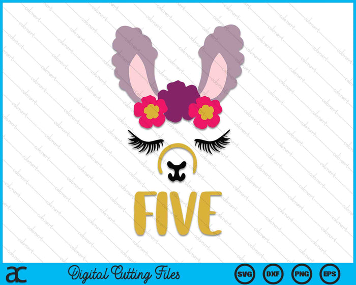 Kids 5 Years Old Five Funny Llama SVG PNG Digital Cutting Files Kids 5 Years Old Five Funny Llama SVG PNG Digital Cutting Files