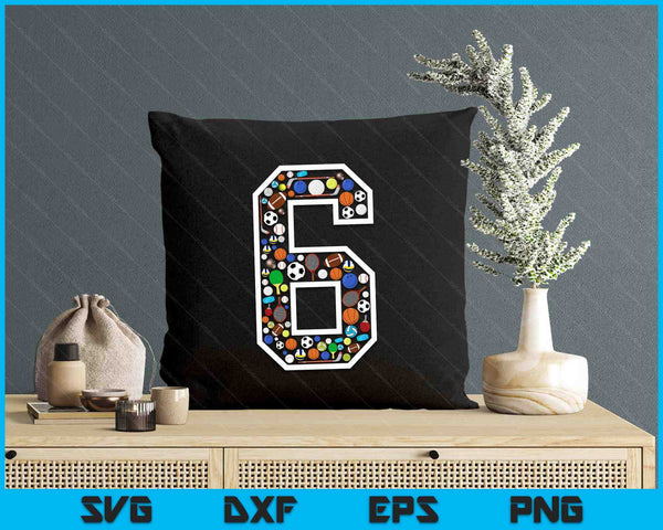 Kids 6th Birthday Sports Big Number Three 6 Year Old Boy SVG PNG Digital Printable Files
