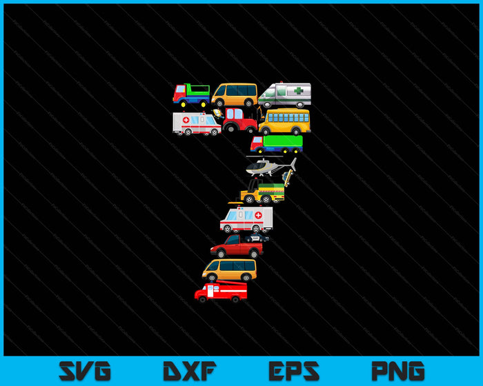Kids 7th Birthday For Boys Cars Vehicles Fire Truck Airplane SVG PNG Digital Printable Files Kids 7th Birthday For Boys Cars Vehicles Fire Truck Airplane SVG PNG Digital Printable Files