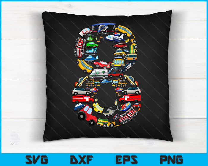 Kids 8th Birthday For Boys Cars Vehicles Fire Truck Airplane SVG PNG Digital Printable Files Kids 8th Birthday For Boys Cars Vehicles Fire Truck Airplane SVG PNG Digital Printable Files
