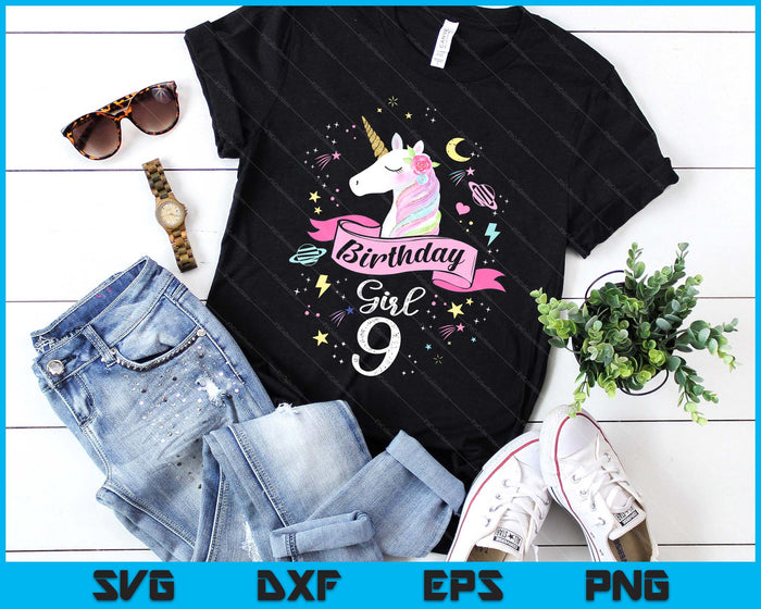 Kids 9 Year Old Girl Birthday Unicorn 9th Birthday SVG PNG Digital Printable Files Kids 9 Year Old Girl Birthday Unicorn 9th Birthday SVG PNG Digital Printable Files