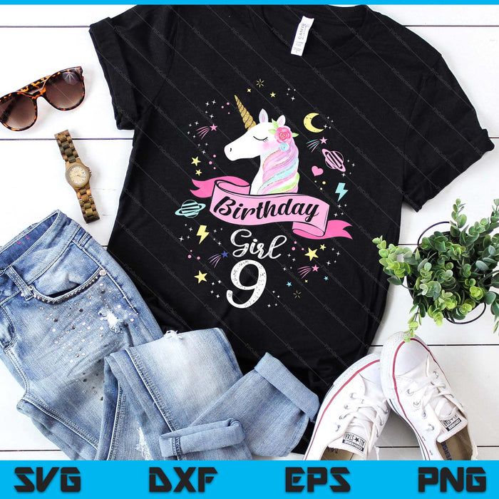 Kids 9 Year Old Girl Birthday Unicorn 9th Birthday SVG PNG Digital Printable Files Kids 9 Year Old Girl Birthday Unicorn 9th Birthday SVG PNG Digital Printable Files