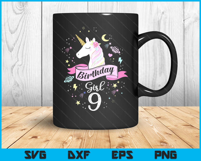 Kids 9 Year Old Girl Birthday Unicorn 9th Birthday SVG PNG Digital Printable Files Kids 9 Year Old Girl Birthday Unicorn 9th Birthday SVG PNG Digital Printable Files