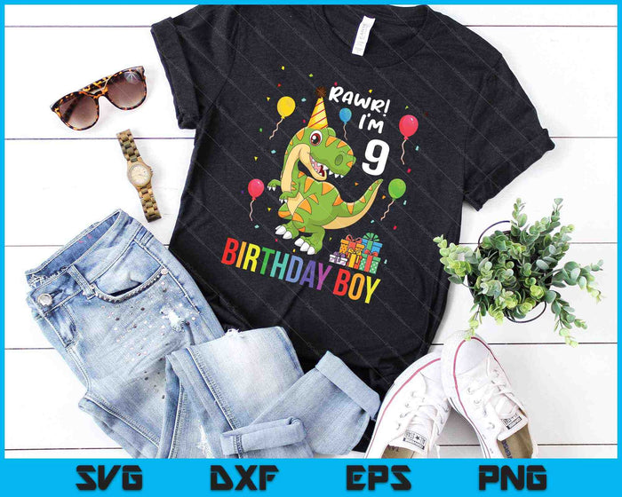 Kids 9 Year Old Shirt 9th Birthday Boy T Rex Dinosaur SVG PNG Cutting Printable Files Kids 9 Year Old Shirt 9th Birthday Boy T Rex Dinosaur SVG PNG Cutting Printable Files