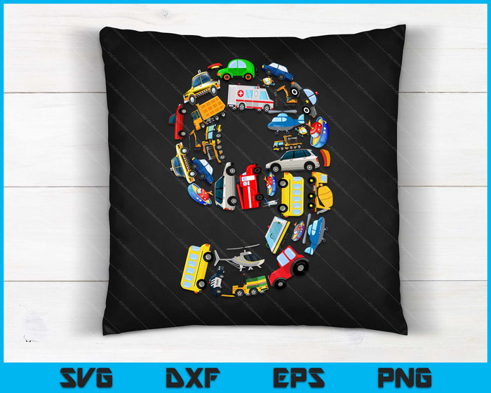 Kids 9th Birthday For Boys Cars Vehicles Fire Truck Airplane SVG PNG Digital Printable Files Kids 9th Birthday For Boys Cars Vehicles Fire Truck Airplane SVG PNG Digital Printable Files