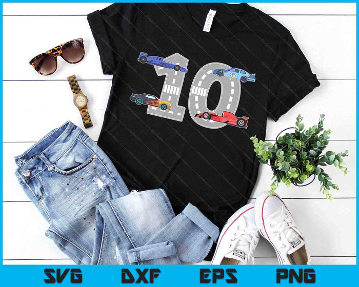 Kids Birthday Party Boy 10 Ten Race Car 10th Driver Racing Car SVG PNG Digital Printable Files Kids Birthday Party Boy 10 Ten Race Car 10th Driver Racing Car SVG PNG Digital Printable Files