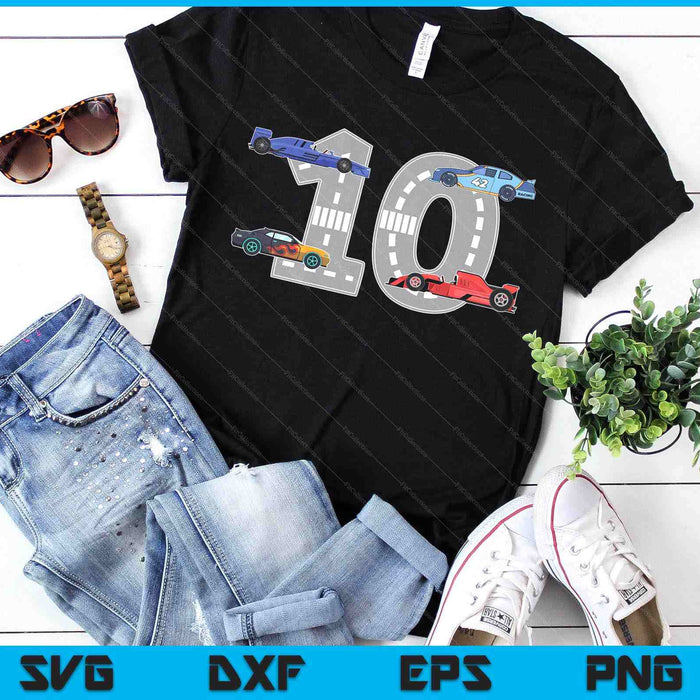 Kids Birthday Party Boy 10 Ten Race Car 10th Driver Racing Car SVG PNG Digital Printable Files Kids Birthday Party Boy 10 Ten Race Car 10th Driver Racing Car SVG PNG Digital Printable Files