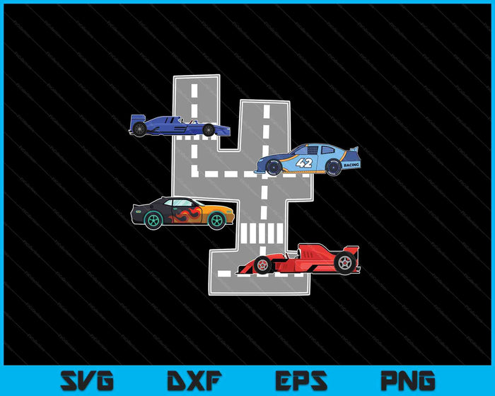 Kids Birthday Party Boy 4 Four Race Car 4th Driver Racing Car SVG PNG Digital Printable Files Kids Birthday Party Boy 4 Four Race Car 4th Driver Racing Car SVG PNG Digital Printable Files