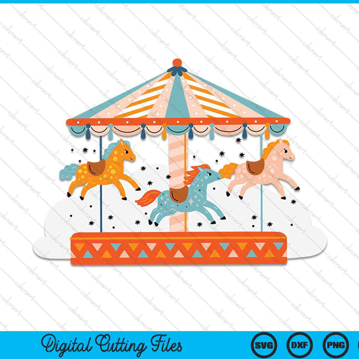 Kids Carousel Carnival Circus Pony Ride SVG PNG Digital Cutting Files