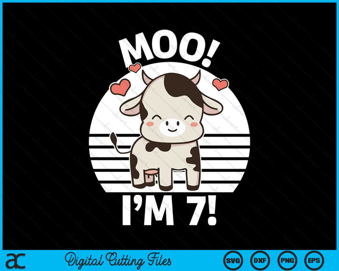 Kids Farm Outfit 7th Birthday Moo I'm 7! SVG PNG Digital Printable Files Kids Farm Outfit 7th Birthday Moo I'm 7! SVG PNG Digital Printable Files