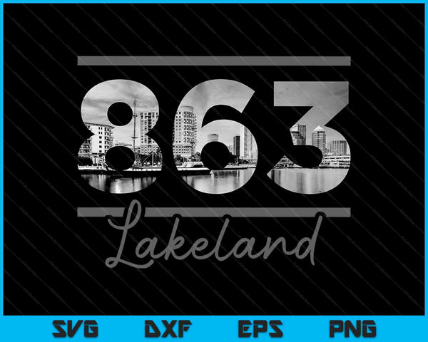 Lakeland 863 Area Code Skyline Florida Vintage SVG PNG Cutting Printable Files