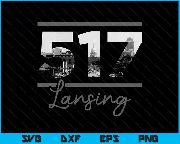 Lansing 517 Area Code Skyline Michigan Vintage SVG PNG Cutting Printable Files