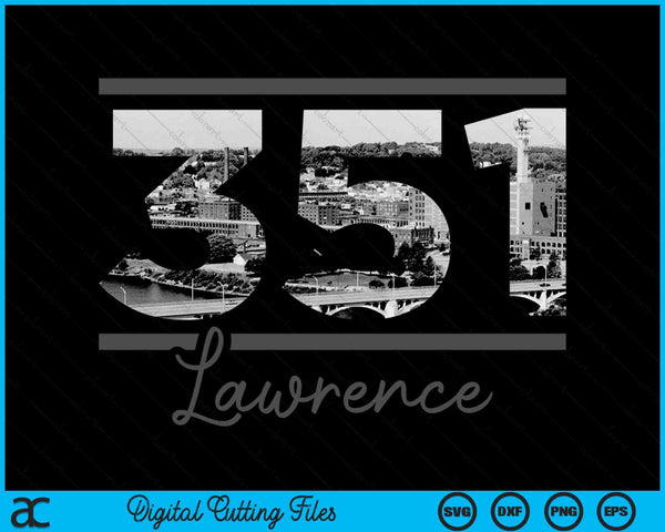 Lawrence 351 Area Code Skyline Massachusetts Vintage SVG PNG Digital Cutting Files