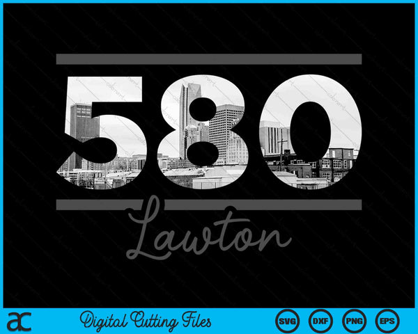 Lawton 580 Area Code Skyline Oklahoma Vintage SVG PNG Digital Cutting Files