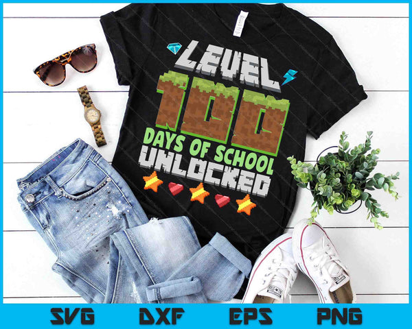 Level 100 Days Of School Unlocked Gaming SVG PNG Digital Printable Files