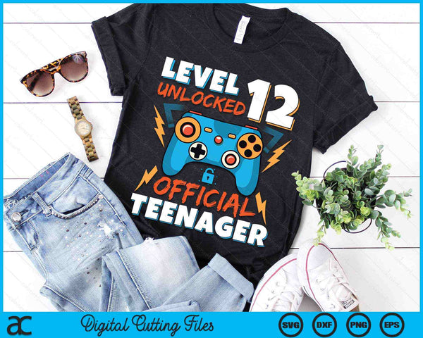 Level 12 Unlocked Official Teenager Video Game 12th Birthday SVG PNG Digital Printable Files
