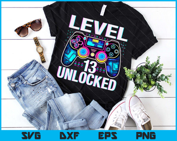 Level 13 Unlocked Funny Video Gamer Geek 13th Birthday SVG PNG Digital Printable Files