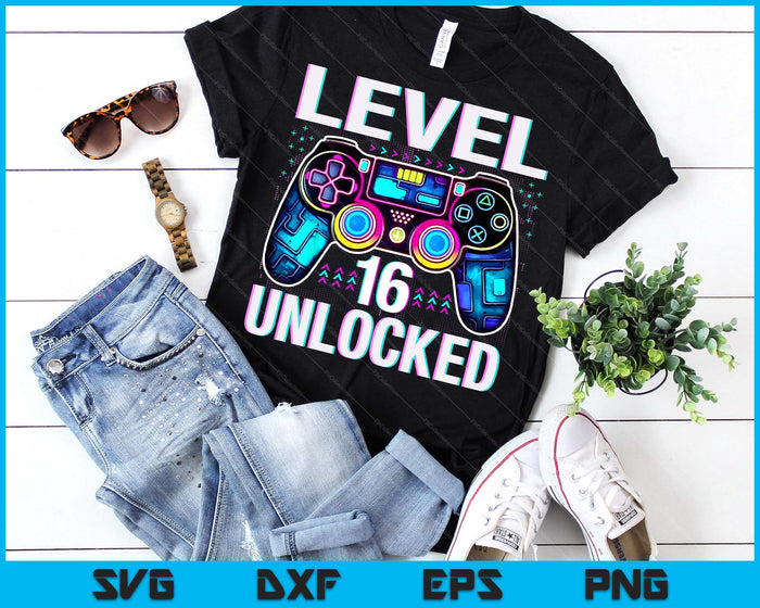 Level 16 Unlocked Funny Video Gamer Geek 16th Birthday SVG PNG Digital Printable Files Level 16 Unlocked Funny Video Gamer Geek 16th Birthday SVG PNG Digital Printable Files