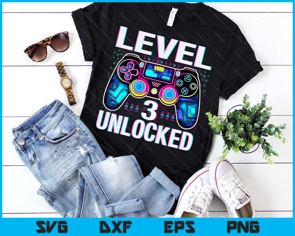 Level 3 Unlocked Funny Video Gamer Geek 3rd Birthday SVG PNG Digital Printable Files
