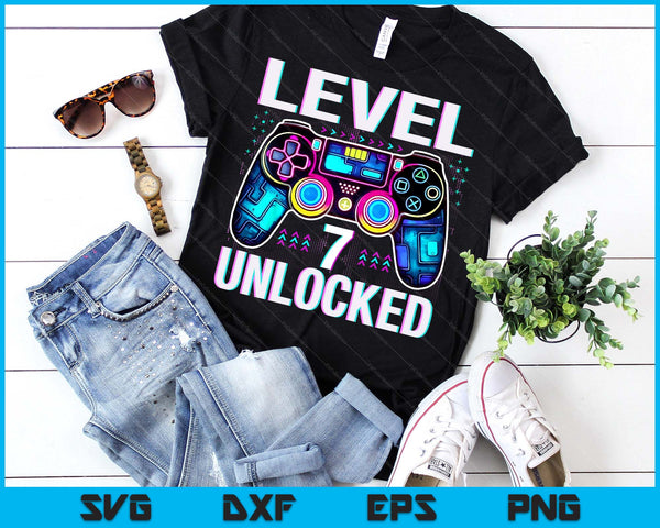 Level 7 Unlocked Funny Video Gamer Geek 7th Birthday SVG PNG Digital Printable Files