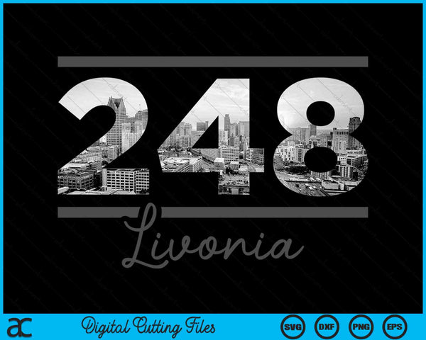 Livonia 248 Area Code Skyline Michigan Vintage SVG PNG Digital Cutting Files