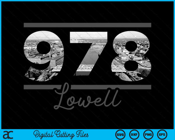Lowell 978 Area Code Skyline Massachusetts Vintage SVG PNG Digital Cutting Files