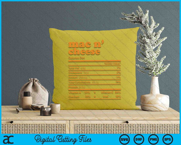 Mac and Cheese Nutrition Facts Thanksgiving Nutrition SVG PNG Digital Cutting Files