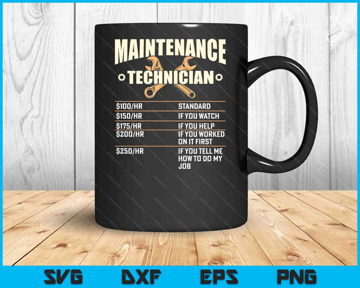 Maintenance Technician Hourly Rate Handyman Repair Worker SVG PNG Digital Cutting Files