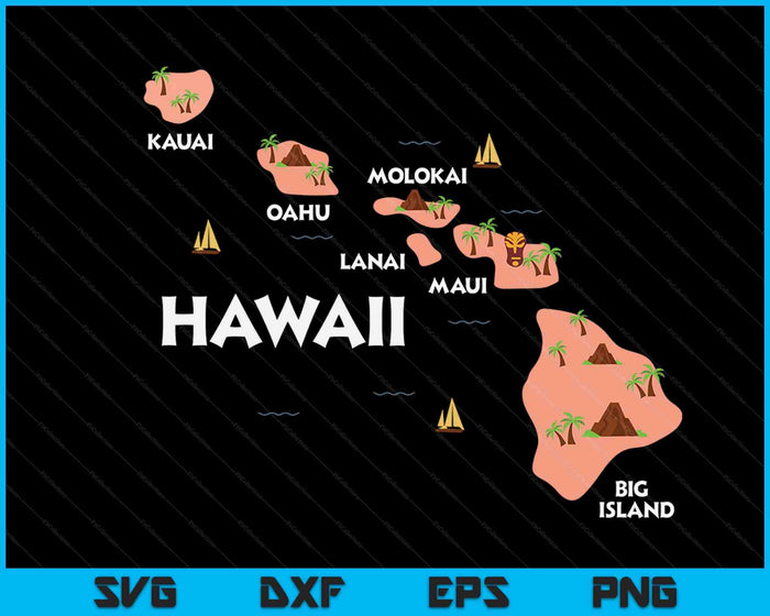 Map Vintage Souvenir Hawaiian Islands SVG PNG Digital Cutting Files