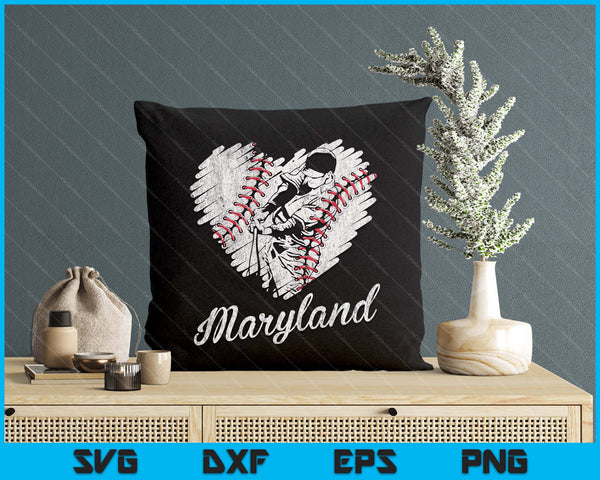 Maryland Baseball Heart Distressed Vintage Baseball Fans SVG PNG Digital Printable Files