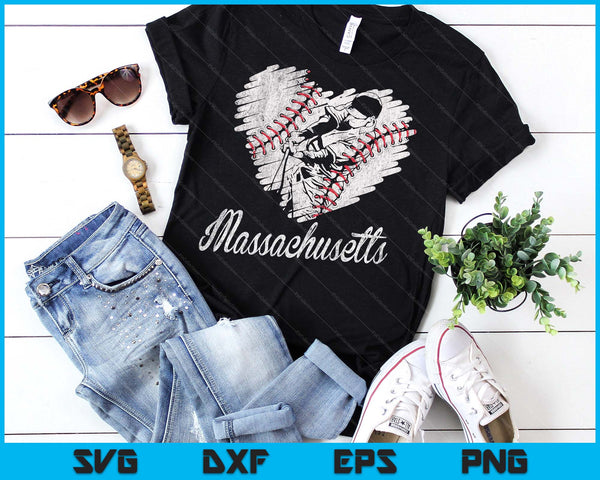 Massachusetts Baseball Heart Distressed Vintage Baseball Fans SVG PNG Digital Printable Files