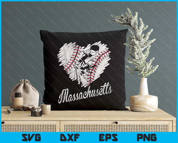 Massachusetts Baseball Heart Distressed Vintage Baseball Fans SVG PNG Digital Printable Files