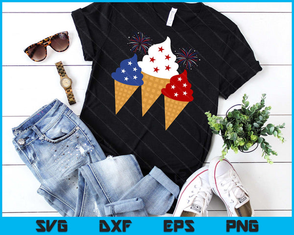 Memorial Day 4th Of July Holiday Patriotic Ice Cream Cones SVG PNG Digital Cutting Files