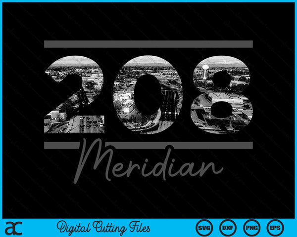Meridian 208 Area Code Skyline Idaho Vintage SVG PNG Digital Cutting Files