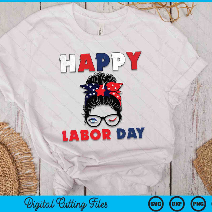 Messy Bun American Flag Labor Day SVG PNG Digital Cutting Files