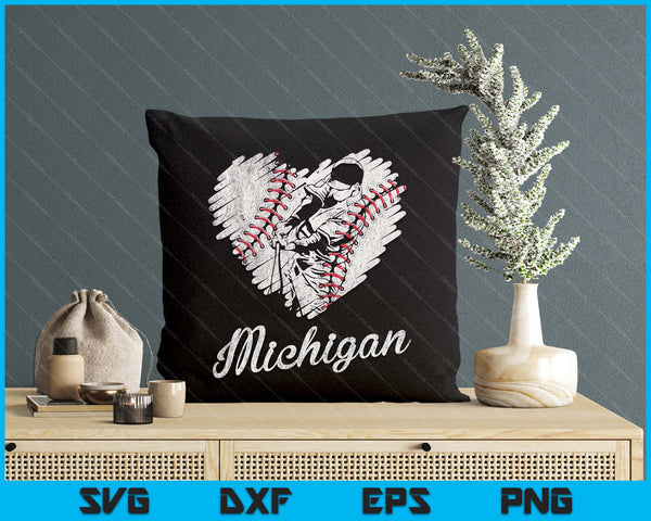 Michigan Baseball Heart Distressed Vintage Baseball Fans SVG PNG Digital Printable Files